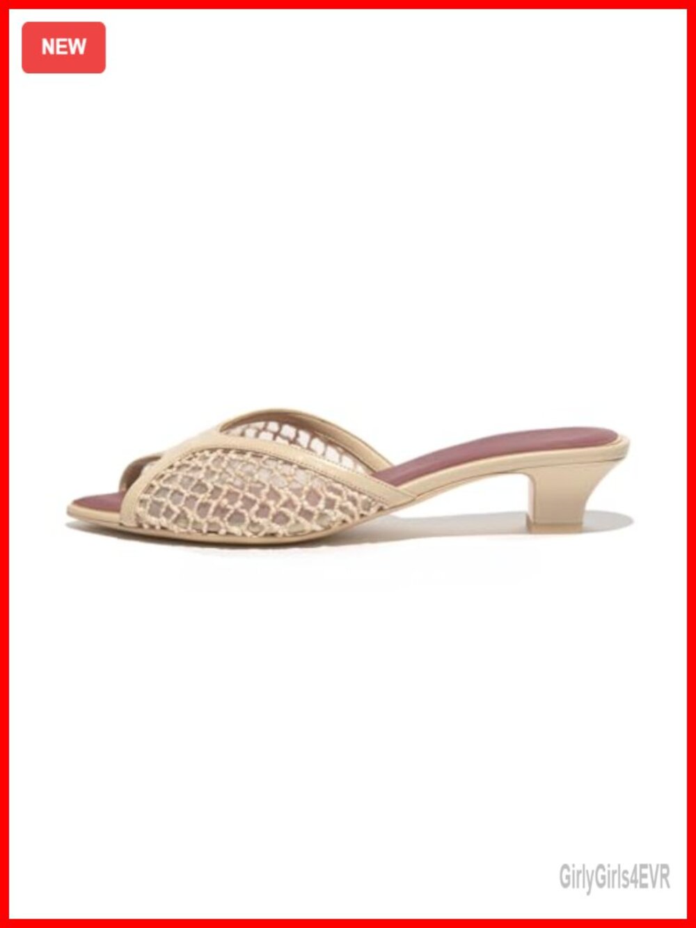 Mesh Peep Toe Chunky Kitten Heel Slip-On Mule Sandals Womens